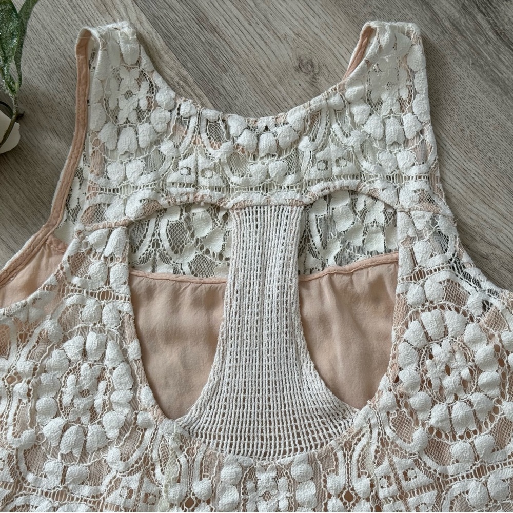 Free People Women's Cream Crochet Overlay Mini Summer Dress - Size Small. EUC - Picture 14 of 14